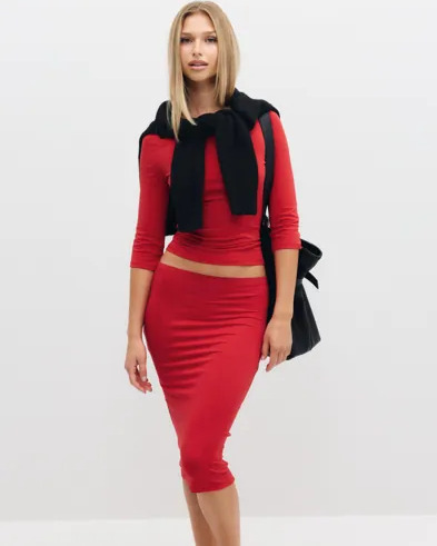 Nelly   Rød   Soft Pencil Skirt
