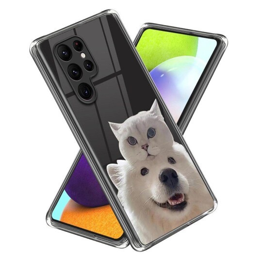 INCOVER Samsung Galaxy S23 Ultra Plast Gjennomsiktig Deksel m. Motiv - Hund og Katt