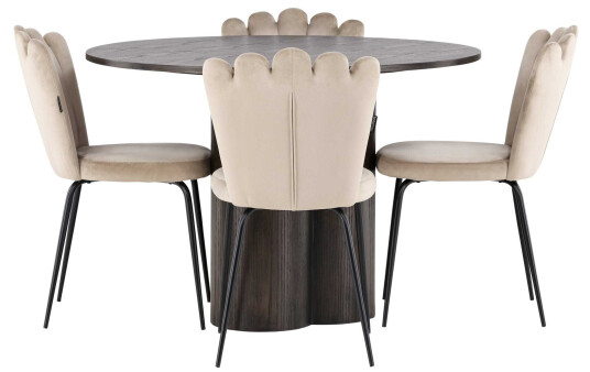 Venture Design Olivia & Limhamn spisegruppe Beige/mokka 4 stoler & bord 110 cm
