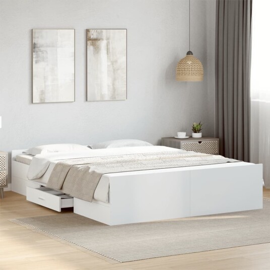 Sengeramme høyglans hvit 140x200 cm konstruert tre 8721102619465