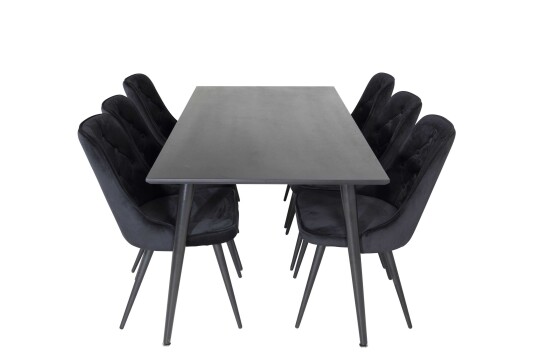 Venture Design Dipp & Velvet spisegruppe Svart/svart 6 st stoler & bord 180 x 90 cm