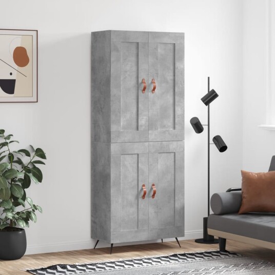 vidaXL Highboard betong grå 69,5x34x180 cm konstruert tre 8720845490836