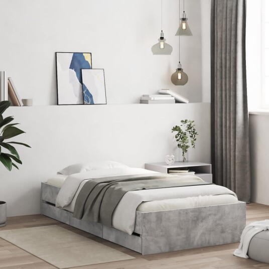  Sengeramme med skuffer betonggrå 90x200 cm konstruert tre 8721012245143