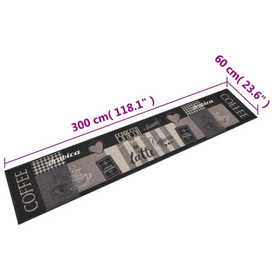 vidaXL Kjøkkenteppe vaskbar Coffee svart 60x300 cm fløyel