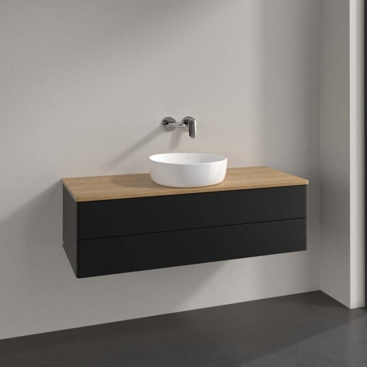 Villeroy & Boch Antao Servantskap med 2 skuffer 120x50x36 cm m/lys Sort Matt/Eik