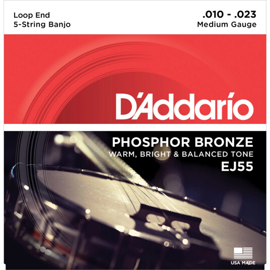 D'Addario EJ55 5-str. Banjo 010-023 Medium Phosphor Bronze sett
