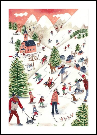 Mountain landscape with houses in the snow Poster Plakat / 50x70cm