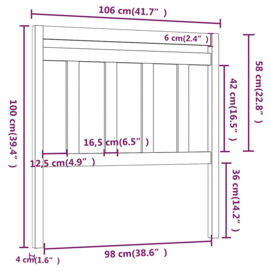  Sengegavl hvit 106x4x100 cm heltre furu 8720286908655