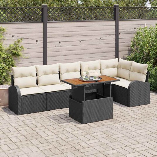 vidaXL Hagesofa Set 7 stk. Svart og krem