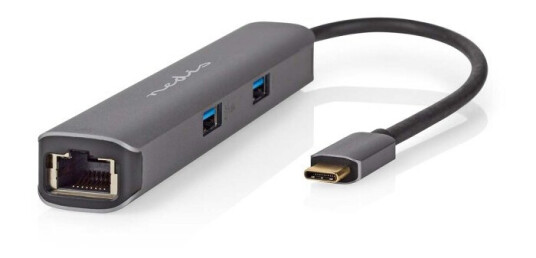 Nedis USB Multi-Port Adapter | USB 3.2 Gen 1 | USB-C™ Hann | HDMI™ Output / RJ45 Hun / 2x USB-A Hunn / 2x USB-C™ | 5 Gbps | 0.20 m | Rund | Gull belagt | PVC | Antrasitt | Boks