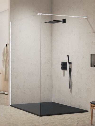 NEW MODUS Walk in Dusjvegg | Enkel Glassvegg uten Frame | 8mm glass | Hvit Matt