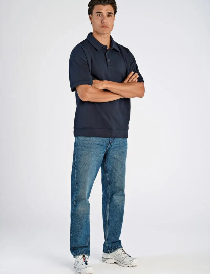 Lindbergh Oversized Polo Sweat S/S - Navy - M