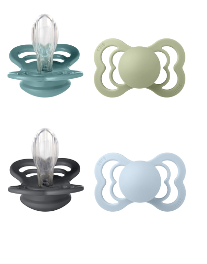 BIBS Pacifier Supreme 2x 2 PACK Island Sea/Sage & Iron/Baby Blue Size 2