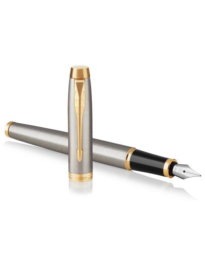 Parker IM Fountain Pen  Brushed Metal  Fine Nib with Blå Ink Refill  Gift Box