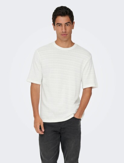 ONLY & SONS Onsgivo Reg 12 Ss Crew Knit Noos   White   XS