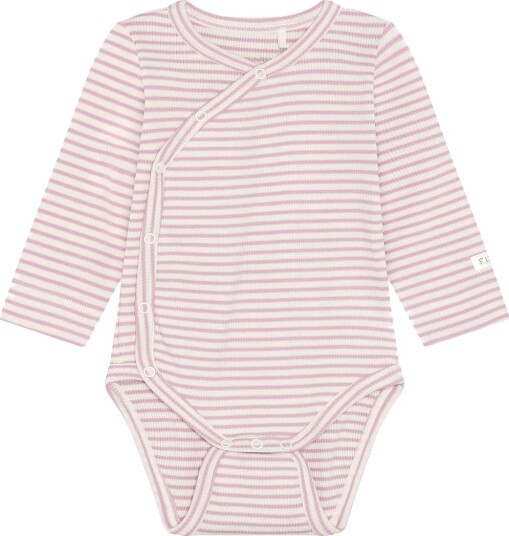 Blå Omslagsbody I/e Rib Bleket Mauve Blå 44 Langermet Body Hvit Rosa