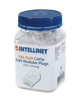 Intellinet Rj45 Modular Plugs Cat5e Utp 3-Prong For Solid Wire 15 Μ Gold Plated Contacts 100 Pack Nettverkkontakt Rj-45 Hann Cat 5E En Pakke 100