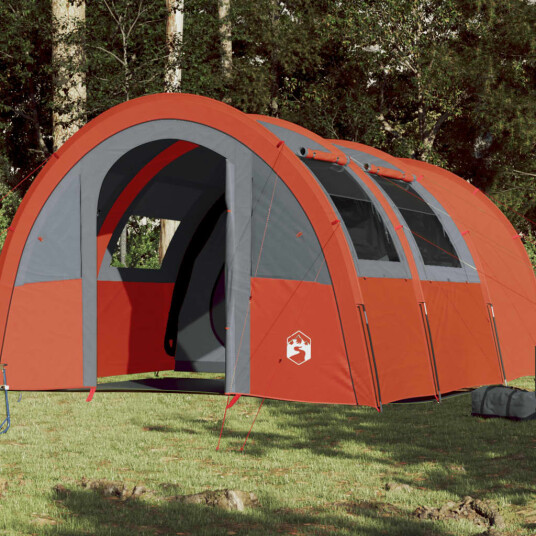 Tunneltelt for camping 4 personer grå og oransje vanntett