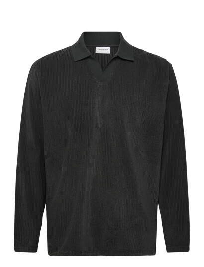 Lindbergh V Neck Jacquard Polo L/S   Black   S