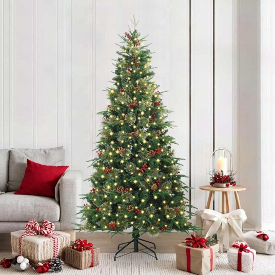  Kunstig sammensatt juletre med 300 LED grønn 210 cm PE og PVC