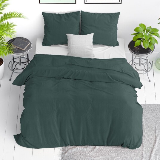 Sengesett Stone Washed Dark Green 140x200/220 / Bomull