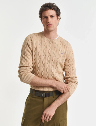 GANT Cotton Cable C Neck Beige XXXXL GANT Cotton Cable C Neck Beige XXXXL
