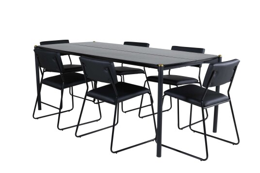 Venture Design Pelle & Kenth spisegruppe Svart/svart 6 stoler & bord 190 x 90 cm