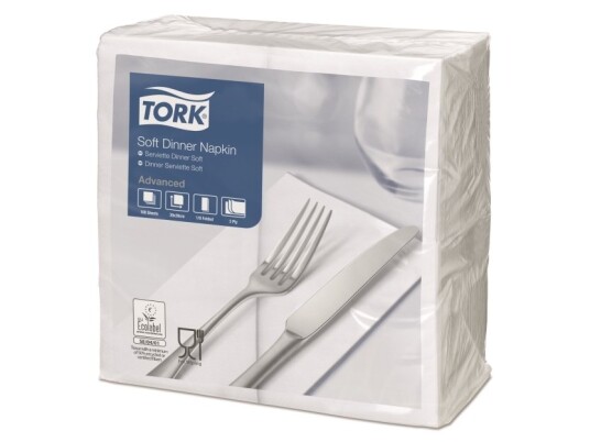 Serviet Tork 39X39 Cm 3-Lag 1/8-Fold Hvit,12 Pk X 100 Stk
