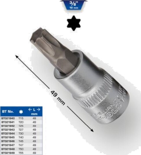 Brilliant Tools Bt021949, Uttag, 3/8", T55, 49 Mm, 42 G, 45 Mm