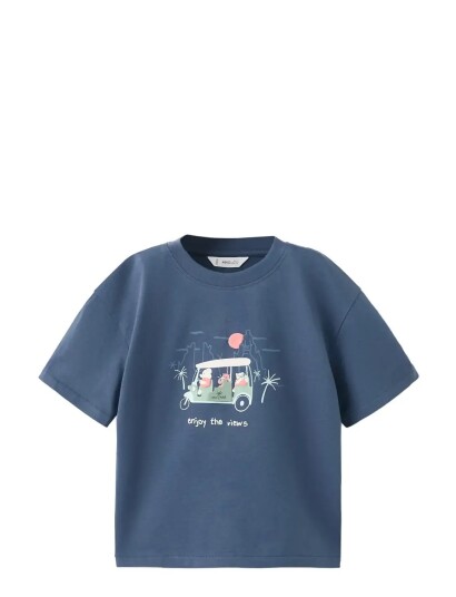 Mango Printed Cotton Blend T Shirt Blue 5 6 Mango Printed Cotton Blend T Shirt Blue 5 6