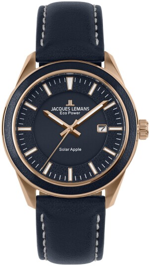 Jacques Lemans Herreklokke 1 2116C Eco Power Solar Blå/Lær Ø44 mm