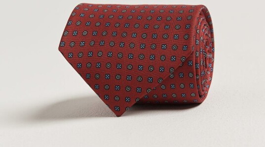 E. Marinella 3 Fold Printed Silk Tie Dark Red