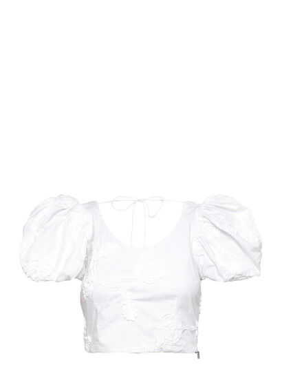 ROTATE Birger Christensen Puff Sleeve Cotton Top   White   34