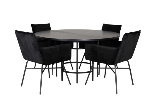 Venture Design Copenhagen & Petra spisegruppe Svart/svart 4 stoler & bord 140 cm