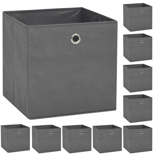 vidaXL Oppbevaringsbokser 10 stk ikke-vevet stoff 32x32x32 cm grå vidaXL Oppbevaringsbokser 10 stk ikke-vevet stoff 32x32x32 cm grå