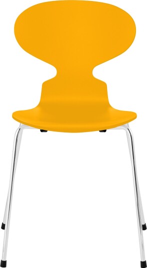 Fritz Hansen - 3101 Myran 4 Ben Lackad True Yellow Underrede Förkromat Stål Spisestoler Arne Jacobsen Gul Metall/tre