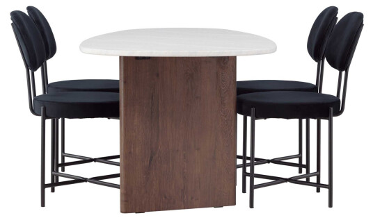Venture Design Grönvik & Stella spisegruppe Svart/lysegrå 4 stoler & bord 180 x 90 cm