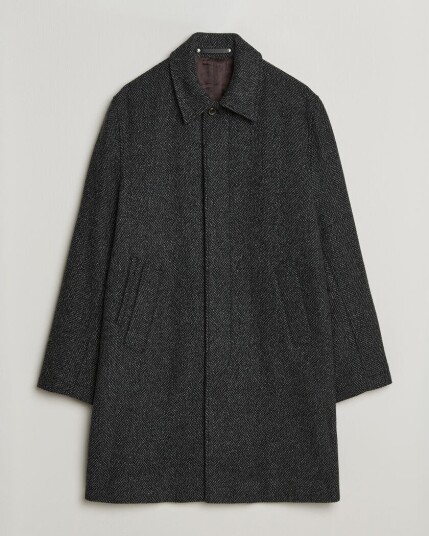 PS Paul Smith Wool Herringbone Coat Black