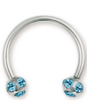 Rund Øyenbrynspiercing med Lys Blå Stener på Kulene 1,2 x 10 mm