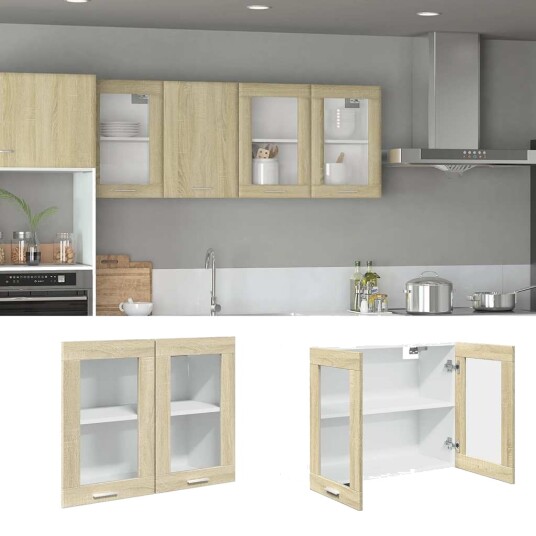 Hengende skap glass sonoma eik 80x31x60 cm sponplate Hengende skap glass sonoma eik 80x31x60 cm sponplate