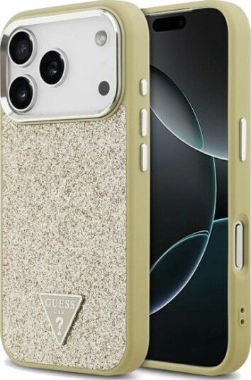 GUESS Glitter Triangle Logo MagSafe Case for iPhone 17 Pro - Gold