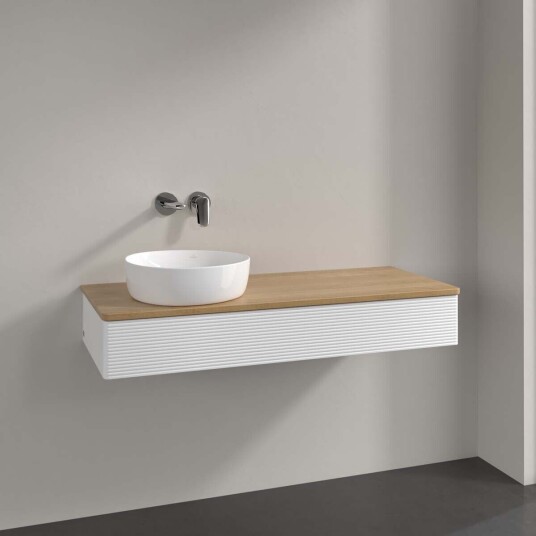 Villeroy & Boch Antao Servantskap med 1 skuff 120x50x19 cm u/lys Hvit Matt/Eik Villeroy & Boch Antao Servantskap med 1 skuff 120x50x19 cm u/lys Hvit Matt/Eik