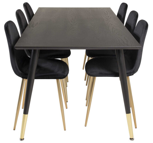 Venture Design Dipp & Polar spisegruppe Svart/svart 6 st stoler & bord 180 x 90 cm