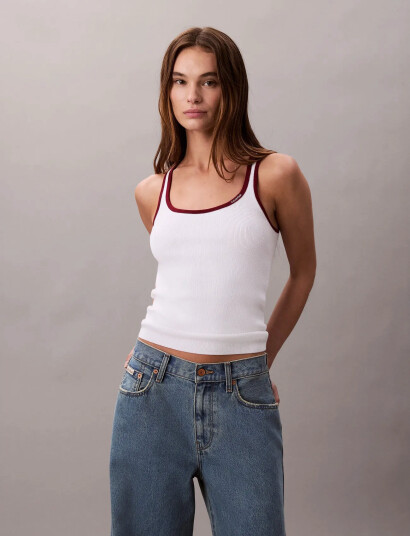 Calvin Klein Jeans Ctn Rib Tank With Color Block Tr - White - XXS