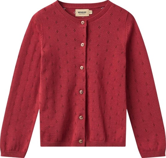 Wheat Cardigan Strikk Maia Rød Cherry Wheat 4 år (104) Cardigan Bordeaux