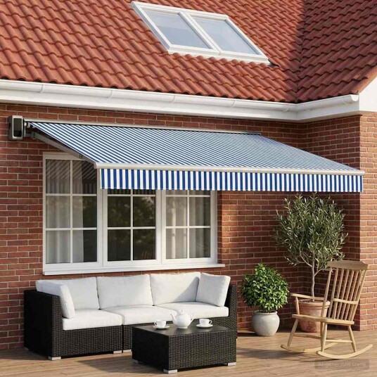 vidaXL Reserveduk til markise Blå og hvit 450 × 300 cm Polyester