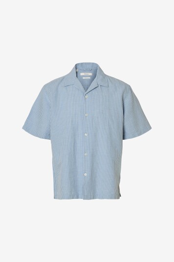 Selected Men Linskjorte Slhrlxclay Linenblend SS Shirt Res Blå Selected Men Linskjorte Slhrlxclay Linenblend SS Shirt Res Blå