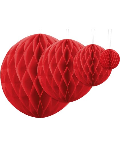 Rød Honeycomb Ball VELG STØRRELSE 10 40 cm Rød Honeycomb Ball VELG STØRRELSE 10 40 cm