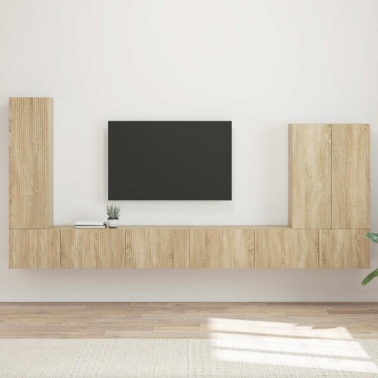 TV vegghyllesett Veggmontert 6 pcs Sonoma eik