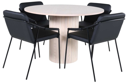 Venture Design Bianca & Tvist spisegruppe Svart/whitewash 4 stoler & bord 110 cm